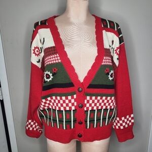 Koret Vintage Womens Cardigan Red Floral 1/4 Button Size Large